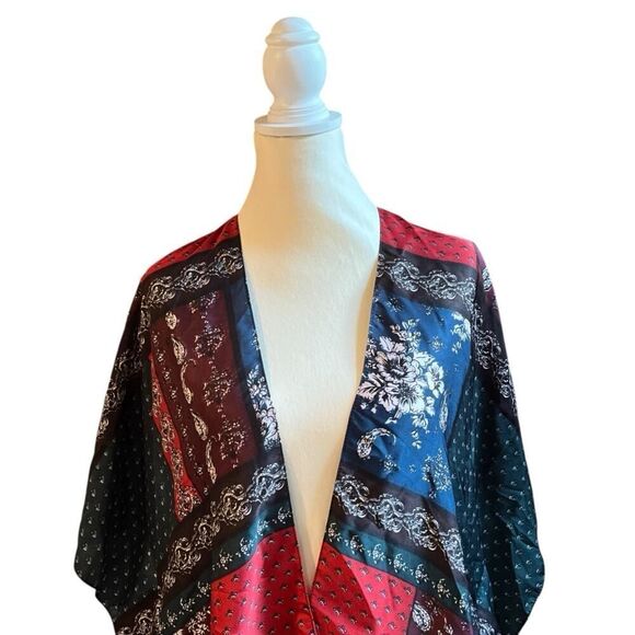 Free People Kimono Mon Cheri Silky Satin Floral Paisley Patchwork One Size Boho - Picture 7 of 12